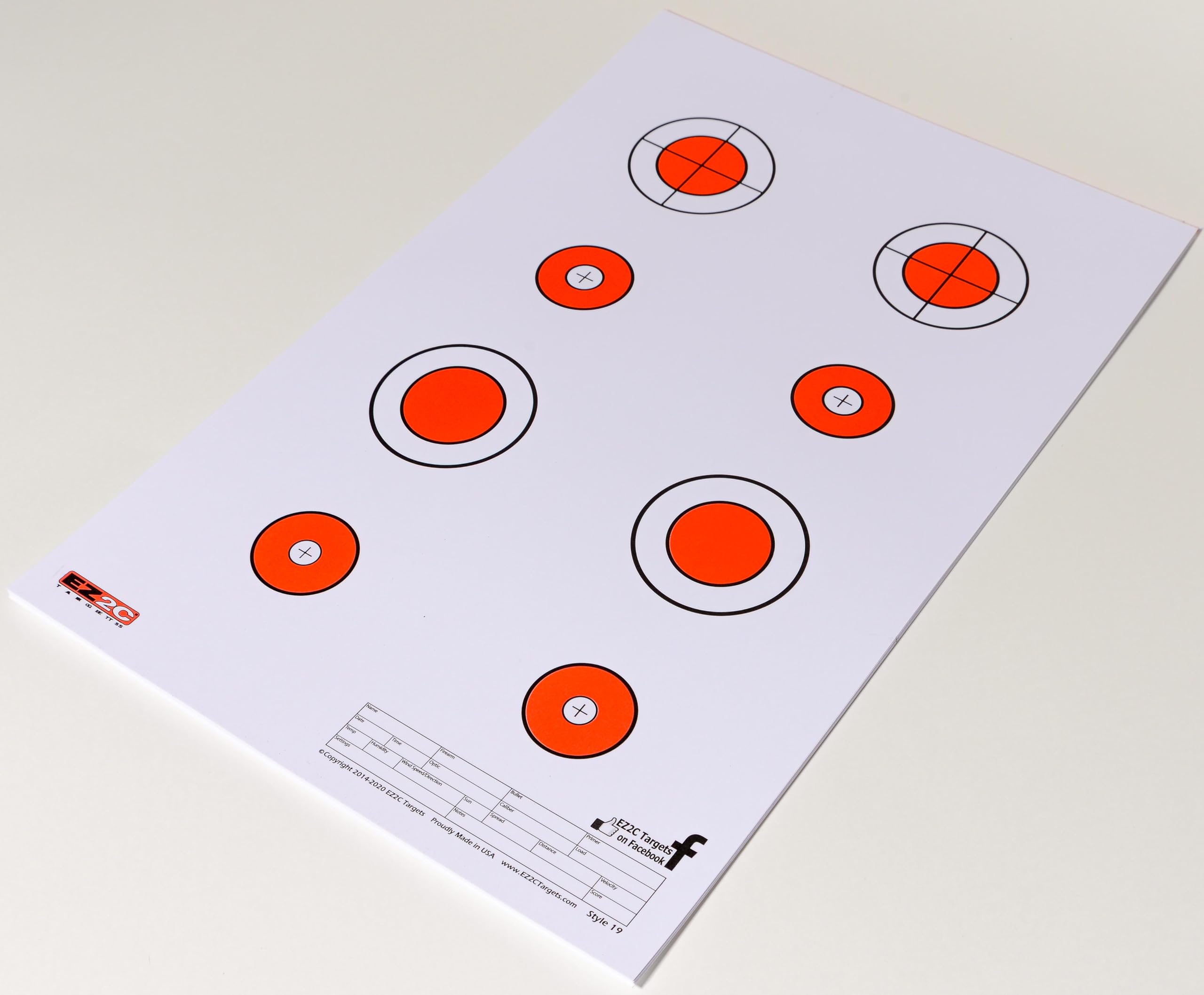 25 EZ2C Targets #19: Eight 1.5" Bullseyes Paper Target (Pad of 25) USA Made 11”x17”